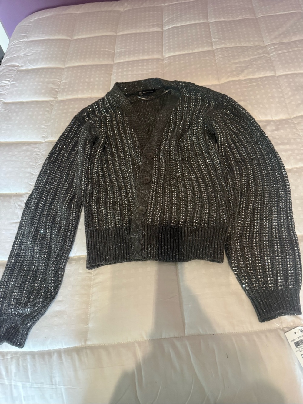 INC International Concepts Charcoal Metallic Open-Knit Cardigan